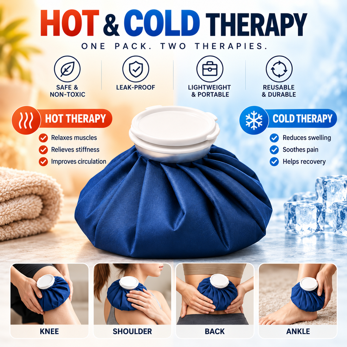 Hot and cold compresses on the knee pad